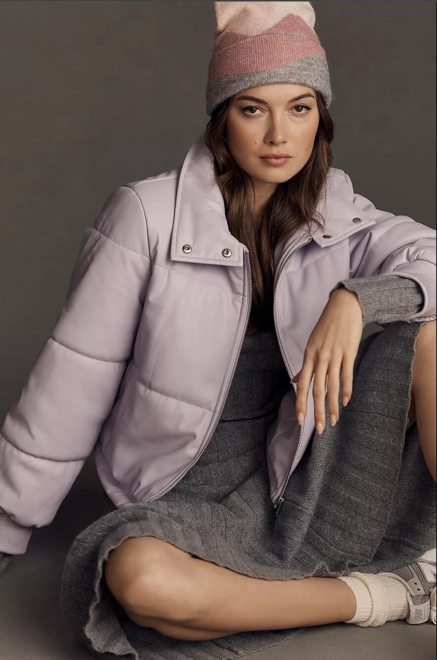 NWT Anthropologie Faux Leather Purple Puffer Jacket - Size XL
